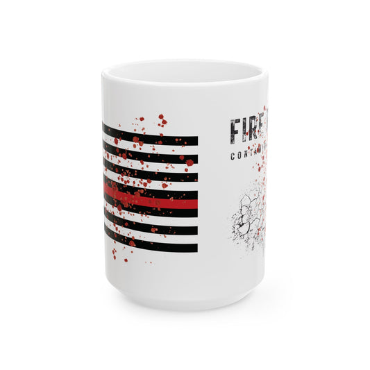 Fire Rescue 'Contaminated for Life' Ceramic Mug — Thin Red Line Blood-Splatter Tribute (11oz & 15oz)