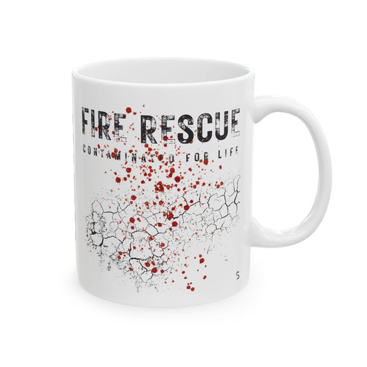 Fire Rescue 'Contaminated for Life' Ceramic Mug — Thin Red Line Blood-Splatter Tribute (11oz & 15oz)